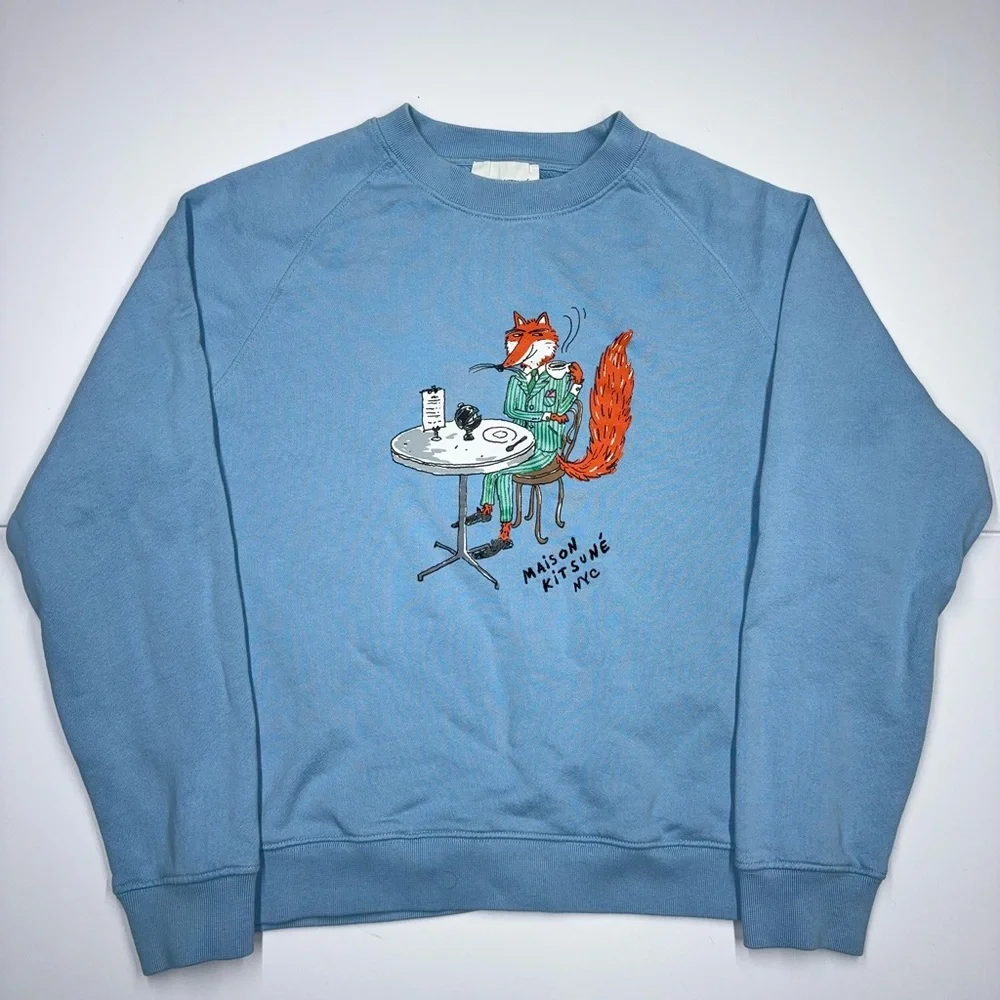 Maison Kitsuné x Olympia Le-Tan Oly Coffee Fox Classic Sweatshirt Blue Size M - Picture 6 of 13